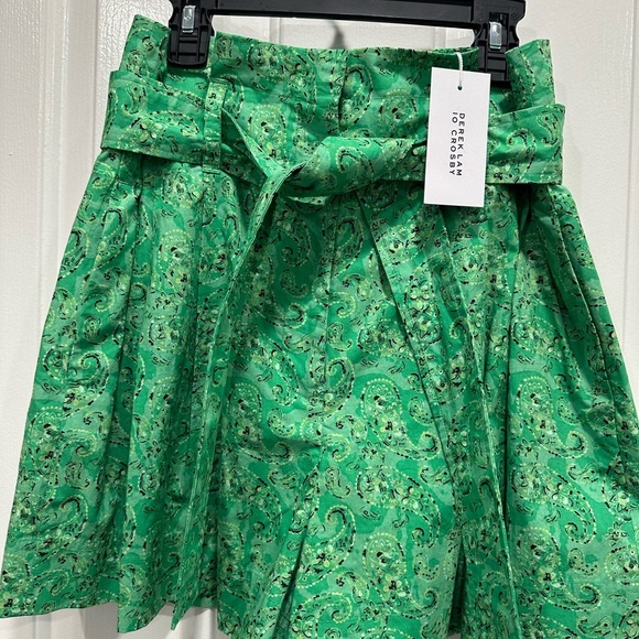 Derek Lam 10 Crosby Paisley Green Paperbag High Waist Shorts - Picture 2 of 5